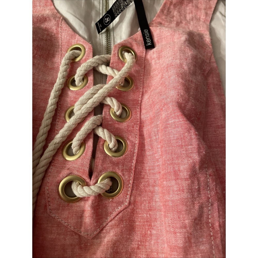 Kensie Tank Dress Fully Lined Size Small Corded V Neck Gold Zipper Back - Picture 3 of 15